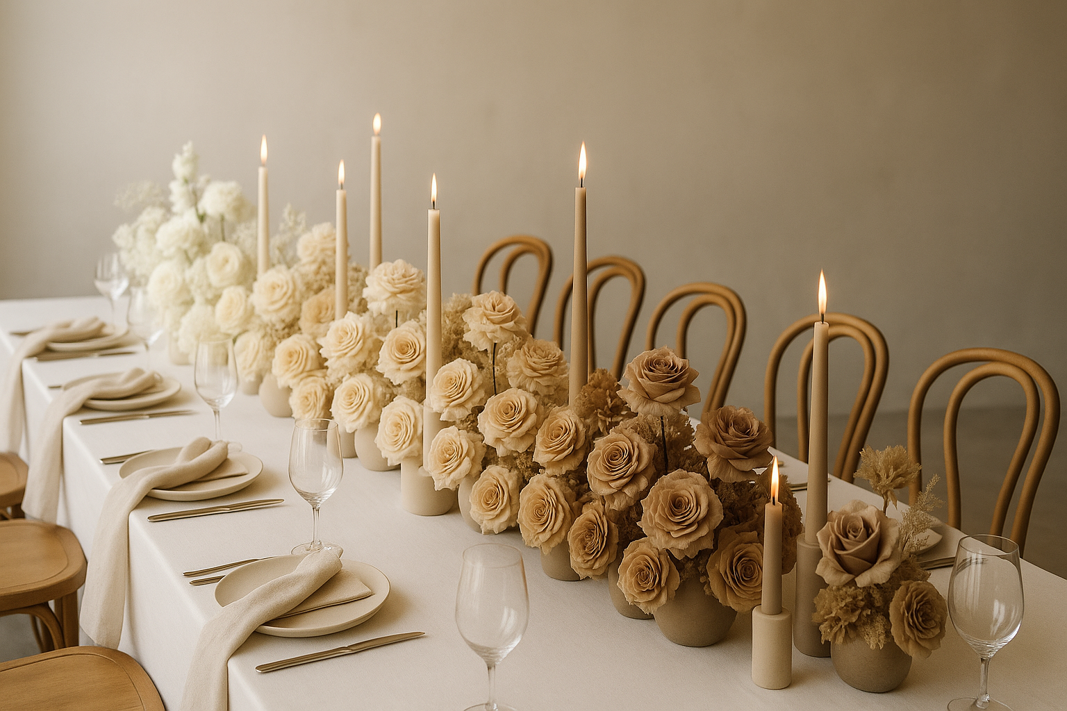 Neutral Ombré Tablescapes That Flow Like Art